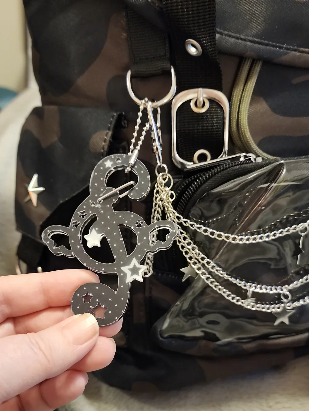 Y2K PunkCamo Backpack with Charms